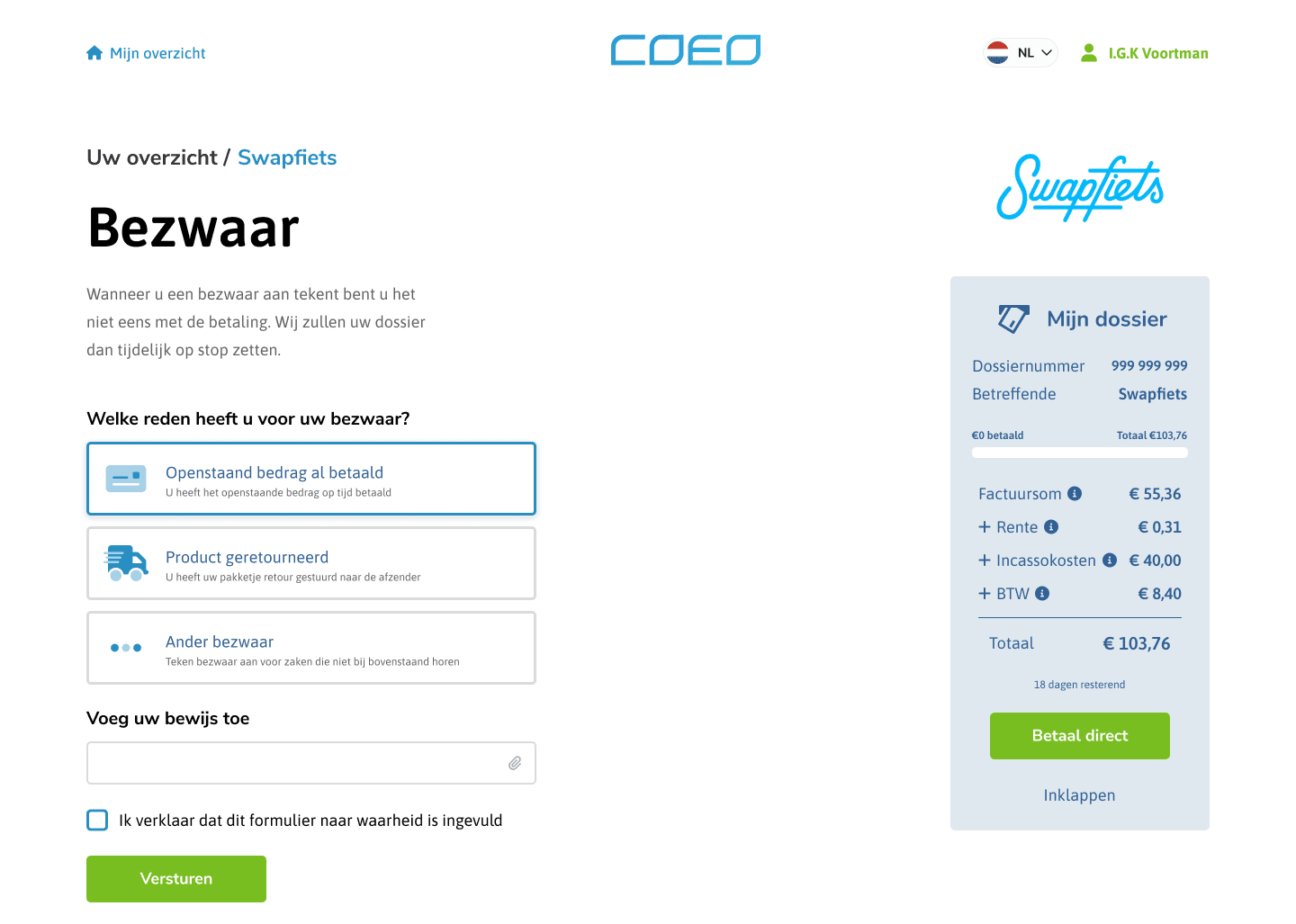 Objection flow interface showing how users can dispute their debt