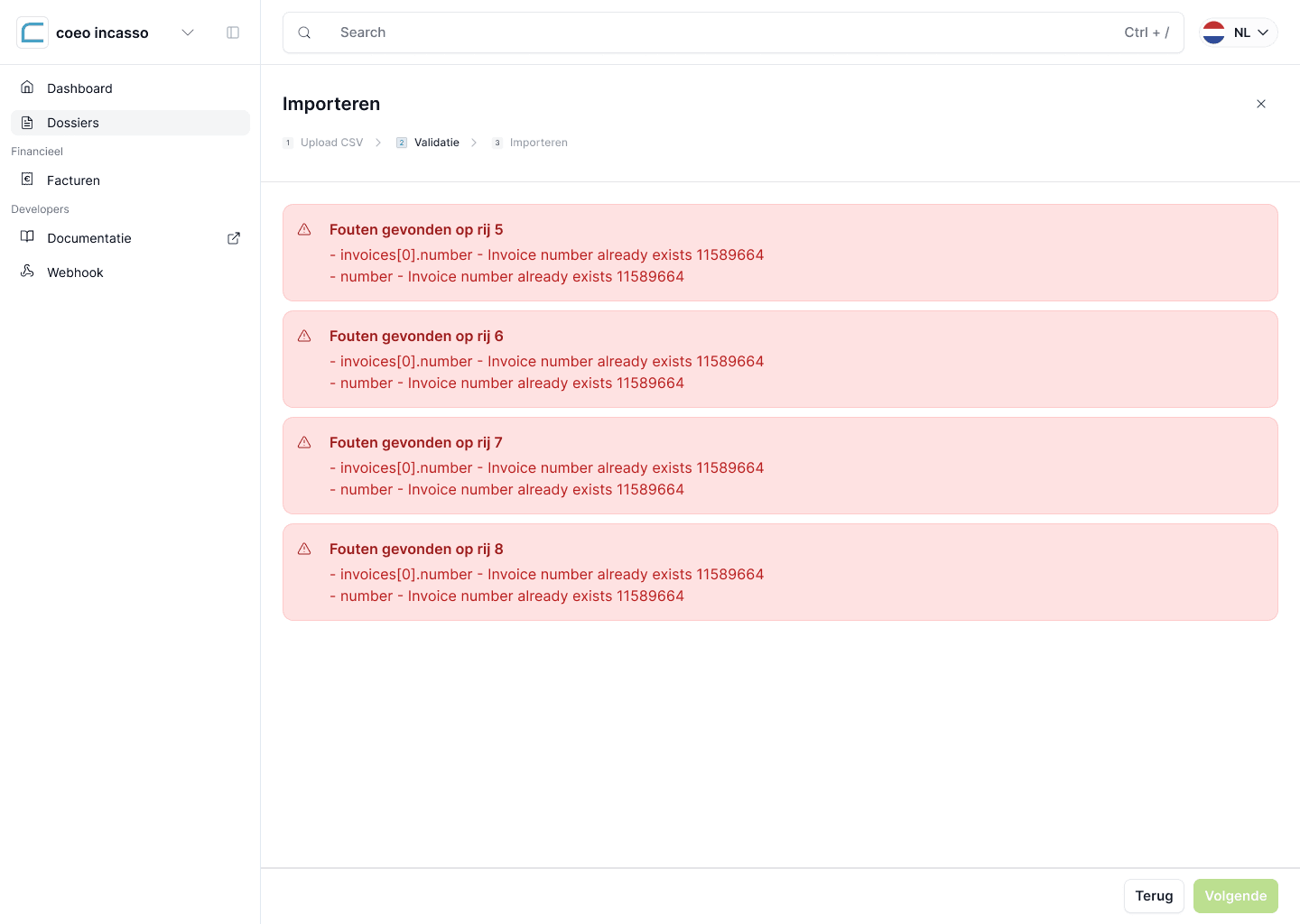 File upload flow with validation, status feedback, and processing steps