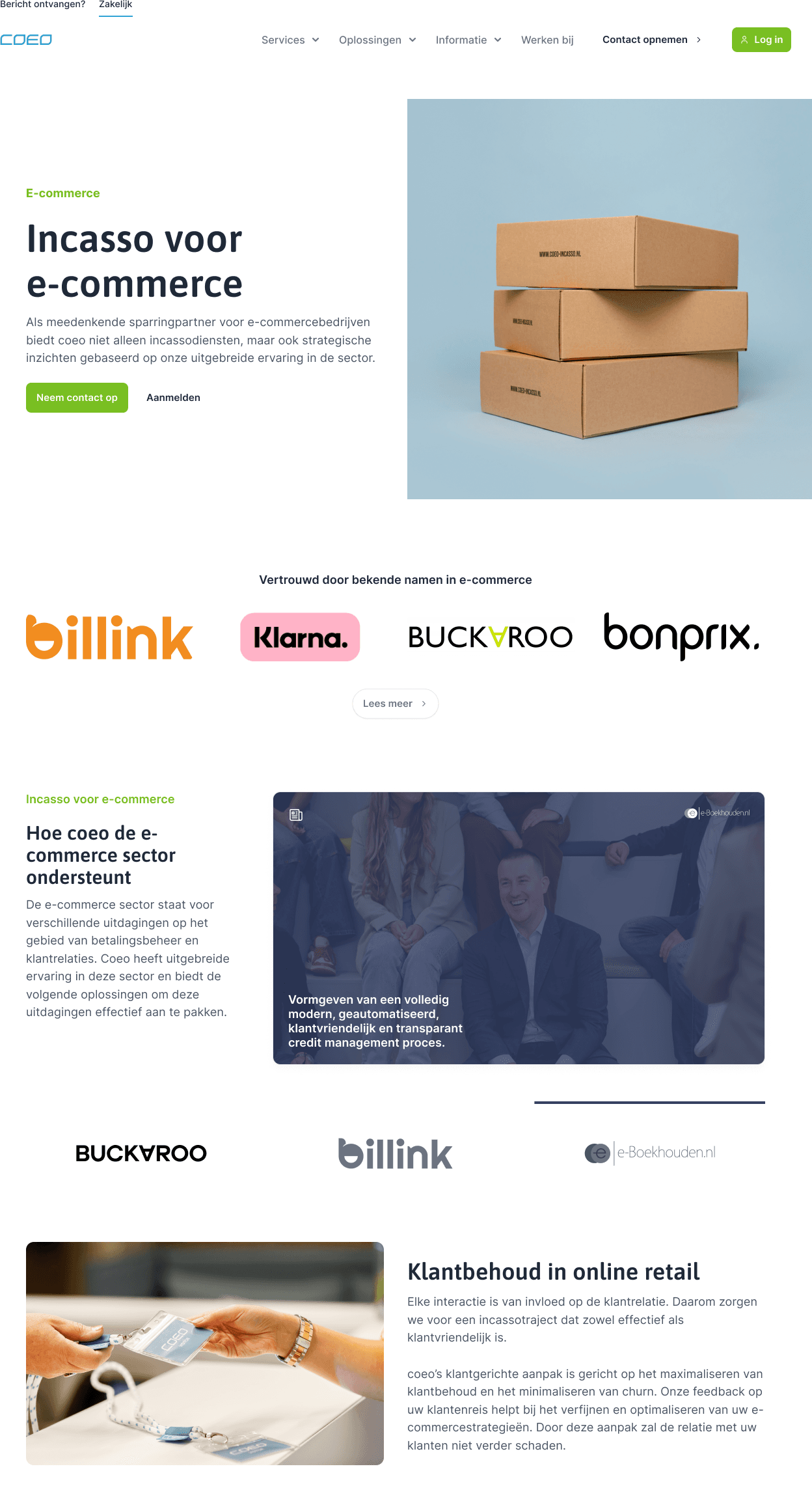 E-commerce sector page, hero and value proposition