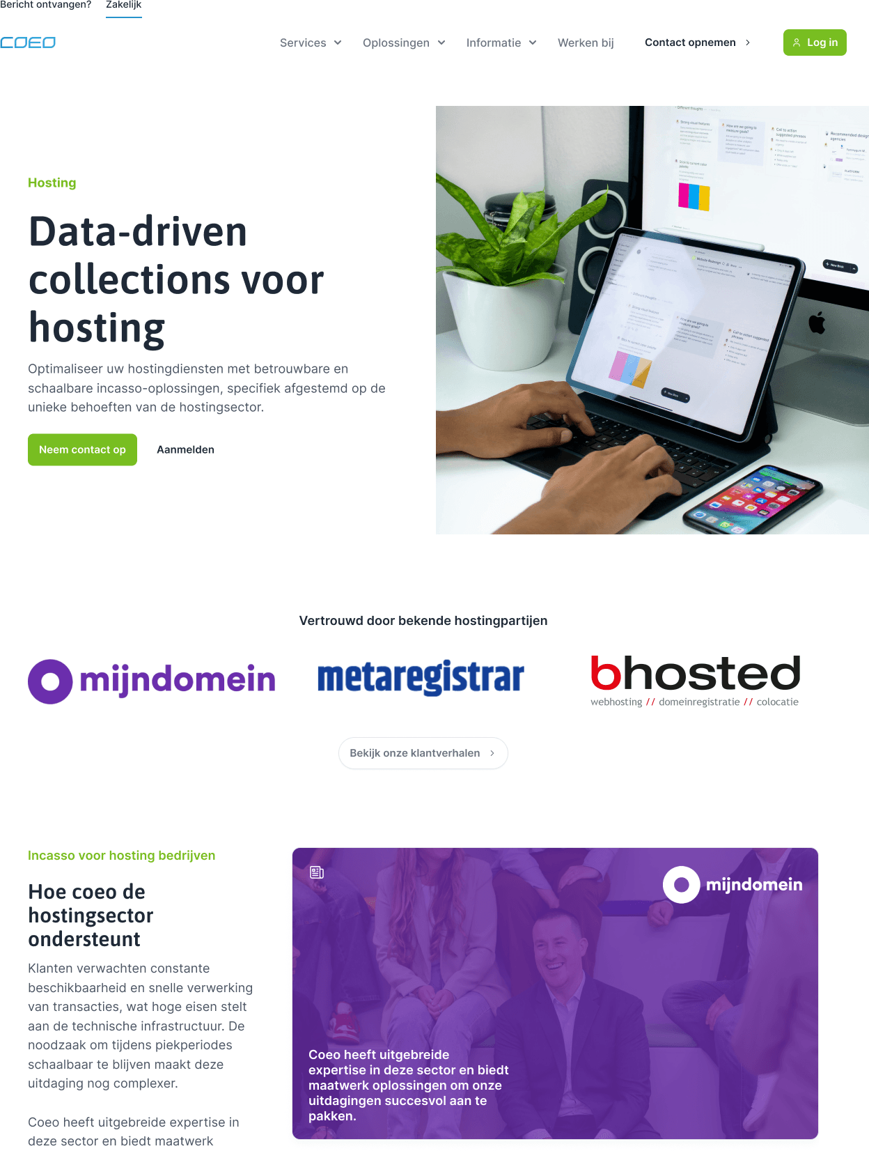 Hosting sector page, technical overview and offer summary