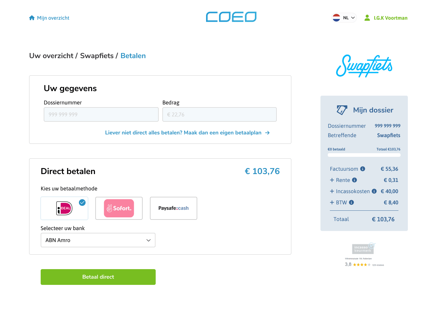 Entry point of the redesigned payment portal with a calmer and clearer first step